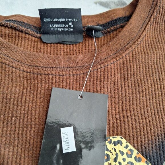 NWT-Size XL‎ AC/DC Crop Tie Dye Waffle Knit Animal Print Band Tee Long Sleeve - Picture 8 of 9